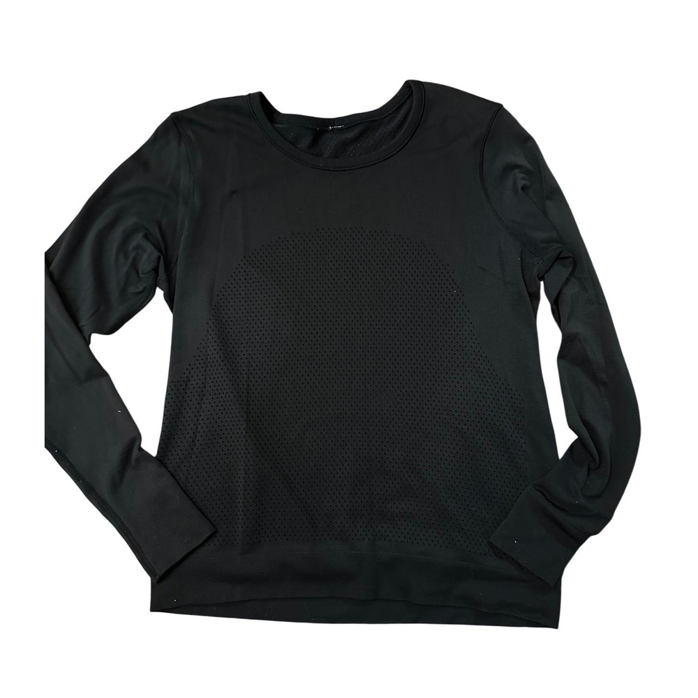 Lululemon Womens Black Perforated Long Sleeve Lightweight Top Size Medium (6/8) - Picture 2 of 4